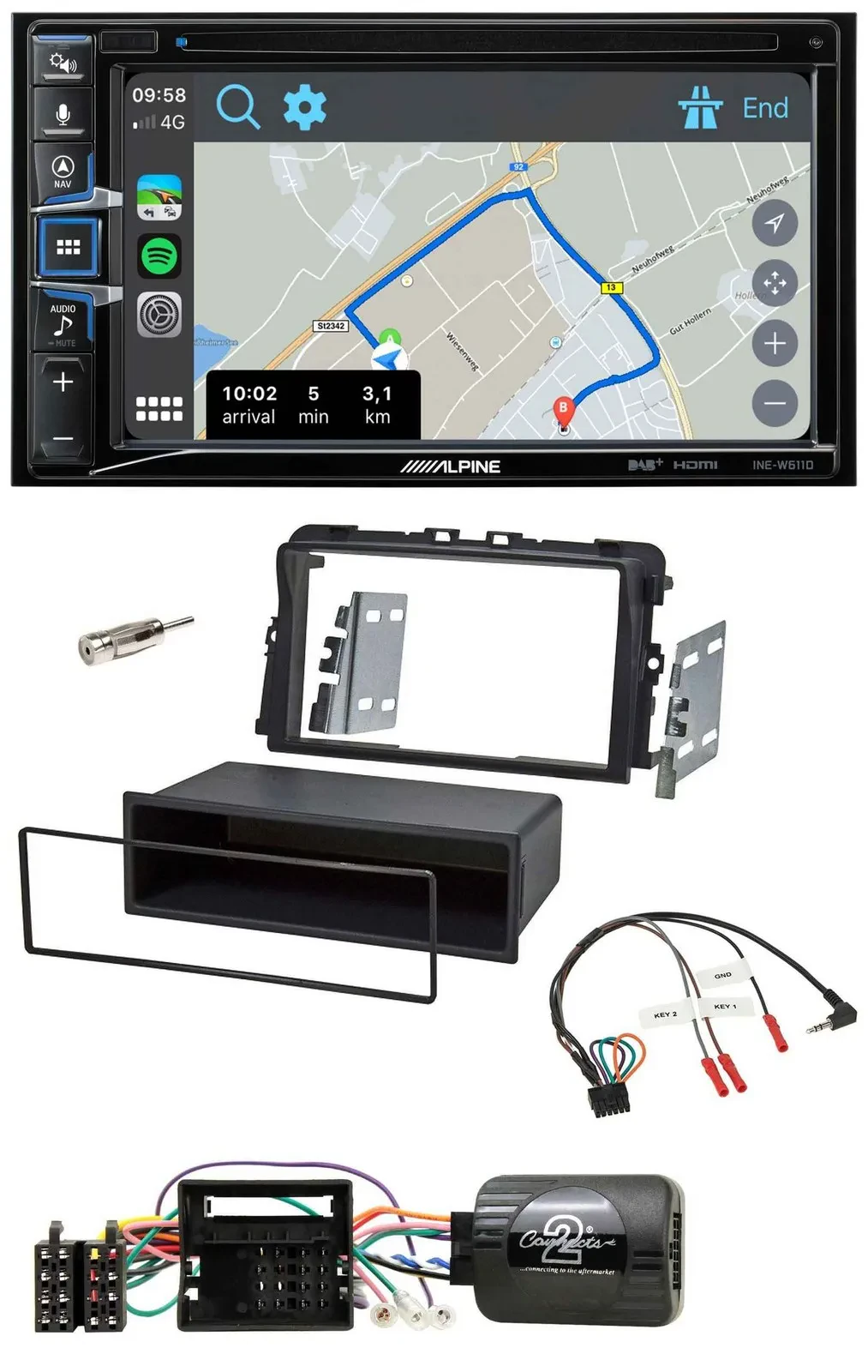 Alpine DAB TMC Bluetooth 2DIN USB Lenkrad Navigation für Opel Vivaro 2011-2015