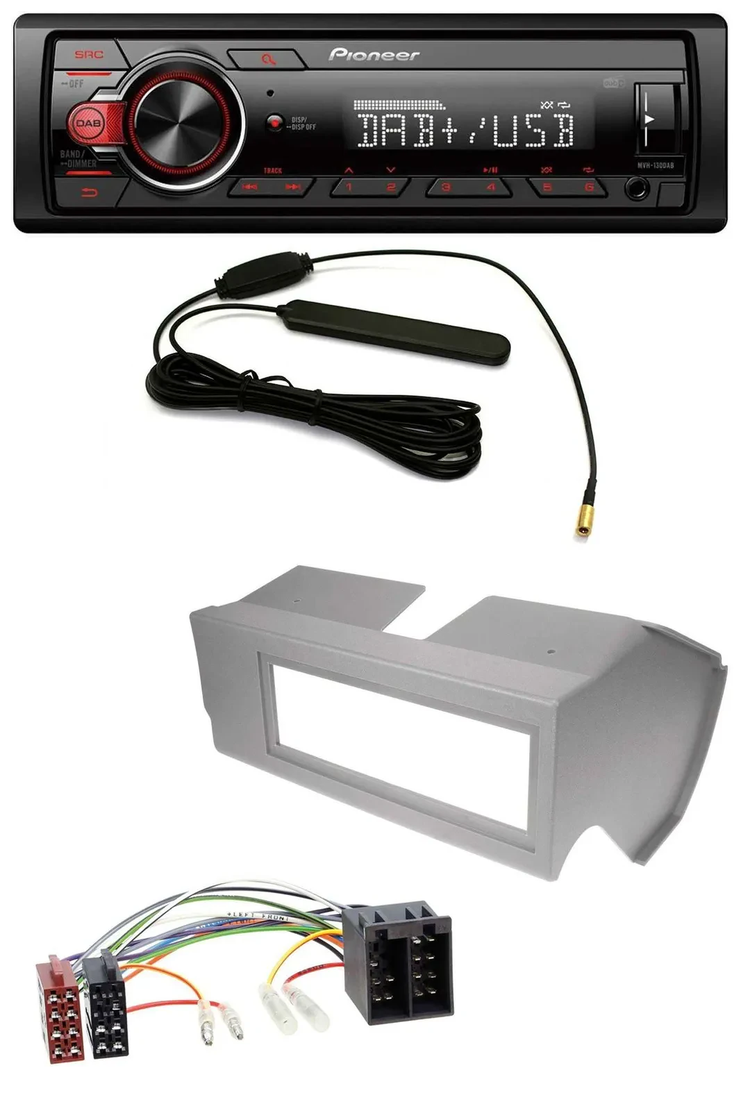 Pioneer MP3 DAB 1DIN AUX USB Autoradio für Fiat Panda (bis 2002) - grau