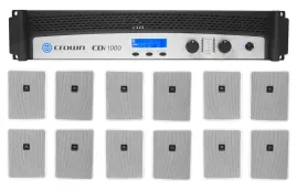 Crown CDi1000 2-Ch 500w 70V Commercial Amplifier+(12) JBL White Wall Speakers