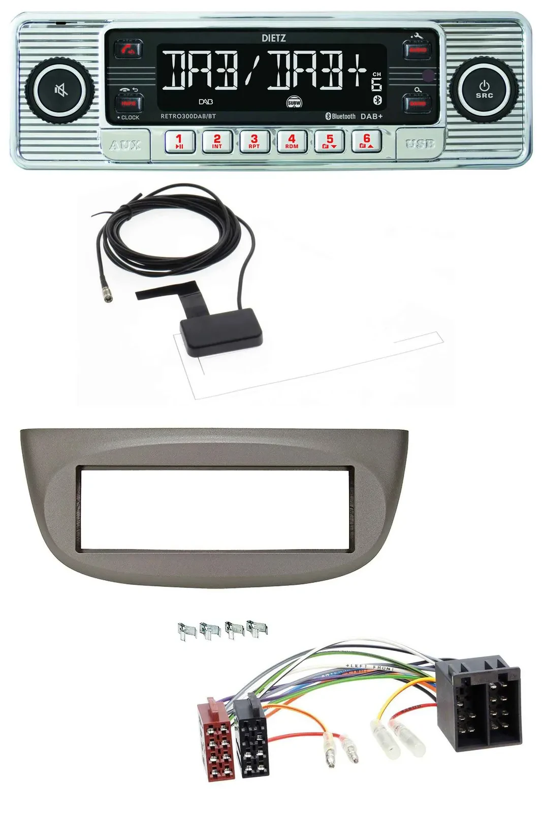 Автомагнитола для Renault Twingo (2007–2012) Dietz Bluetooth, USB, MP3, DAB бежево-серая