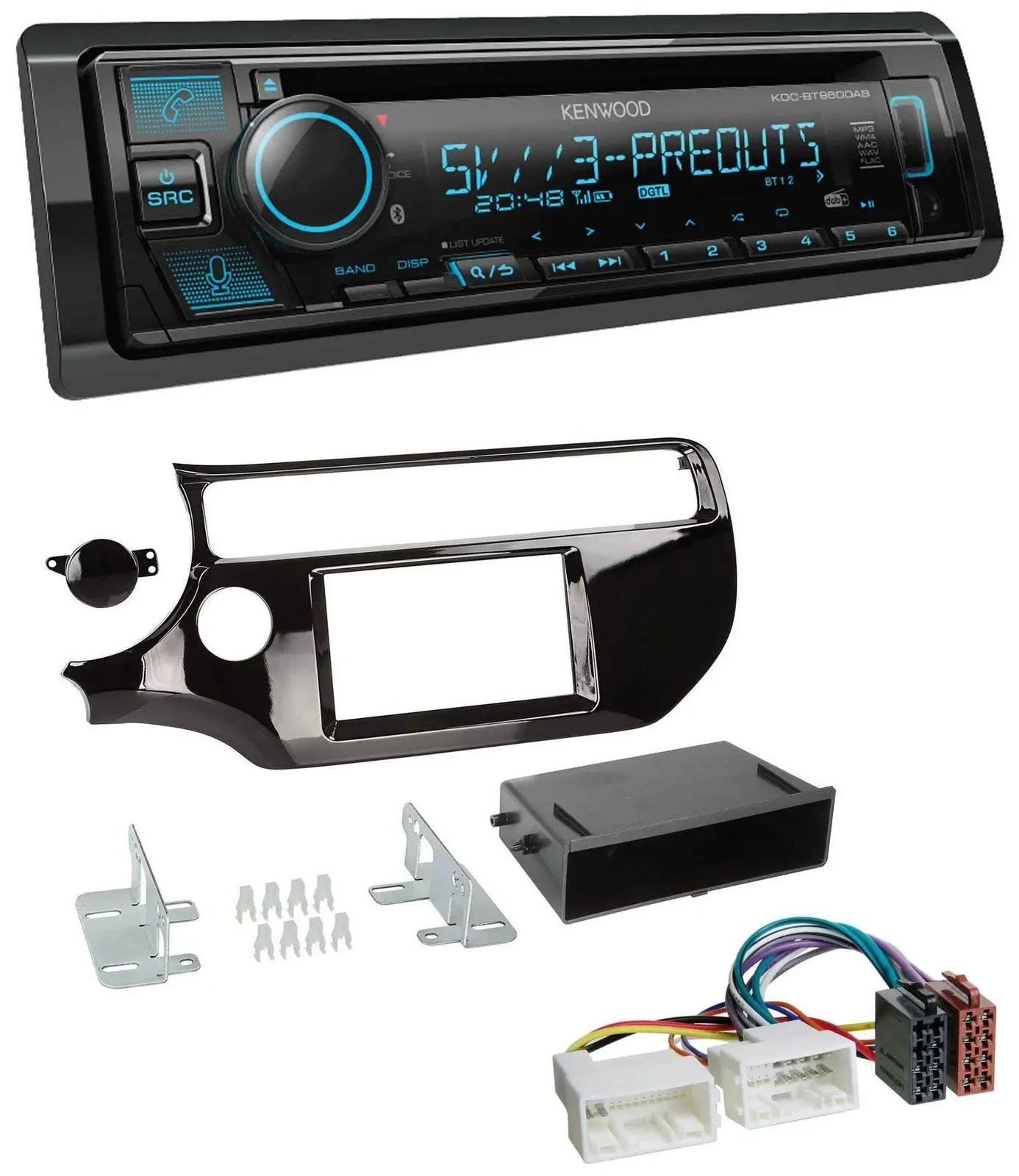 Kenwood Bluetooth USB CD MP3 DAB Autoradio für Kia Rio UB ab 2015 piano-schwarz