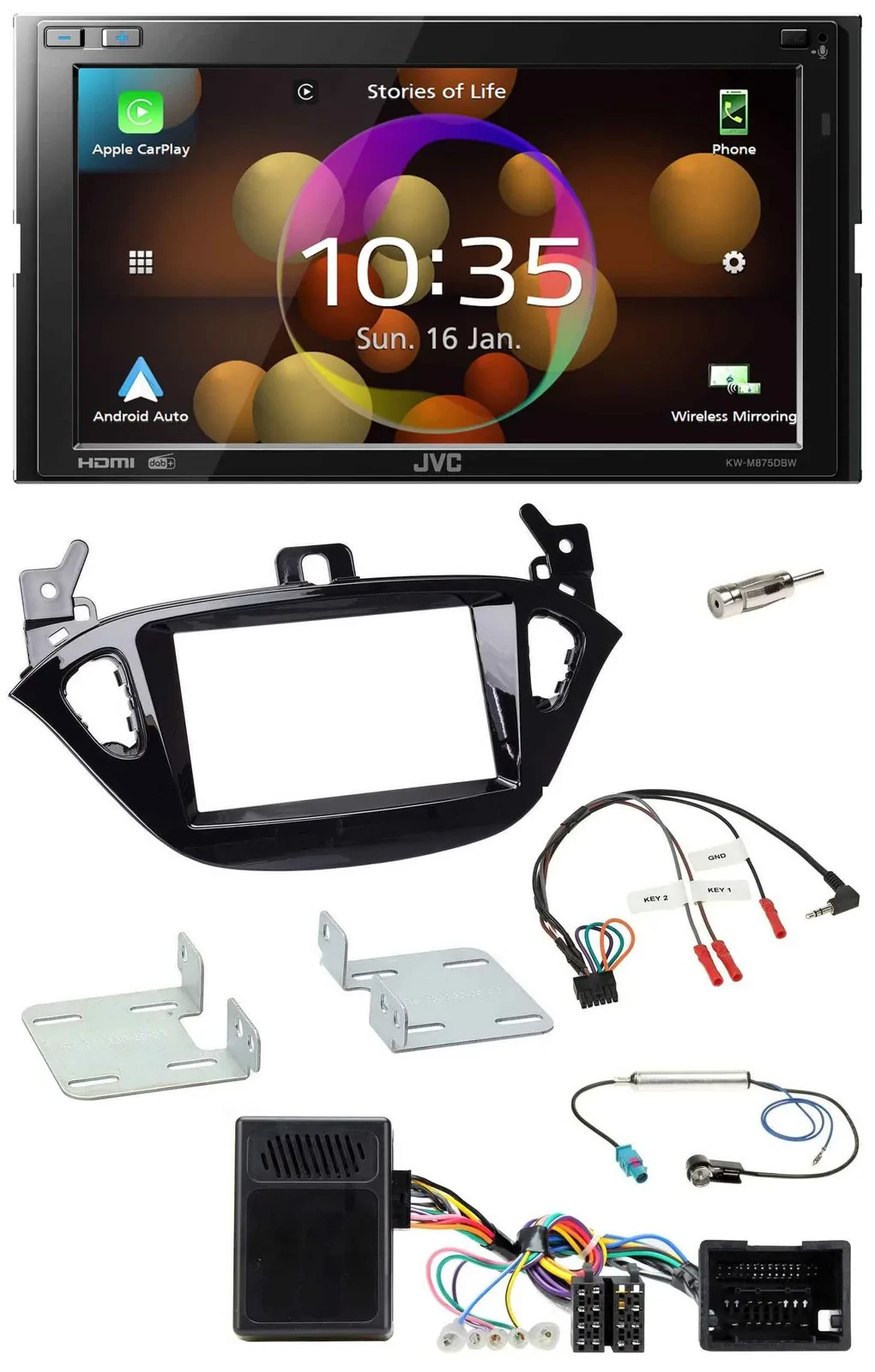JVC DAB Lenkrad 2DIN Bluetooth USB Autoradio für Opel Adam ab 2013 Corsa E