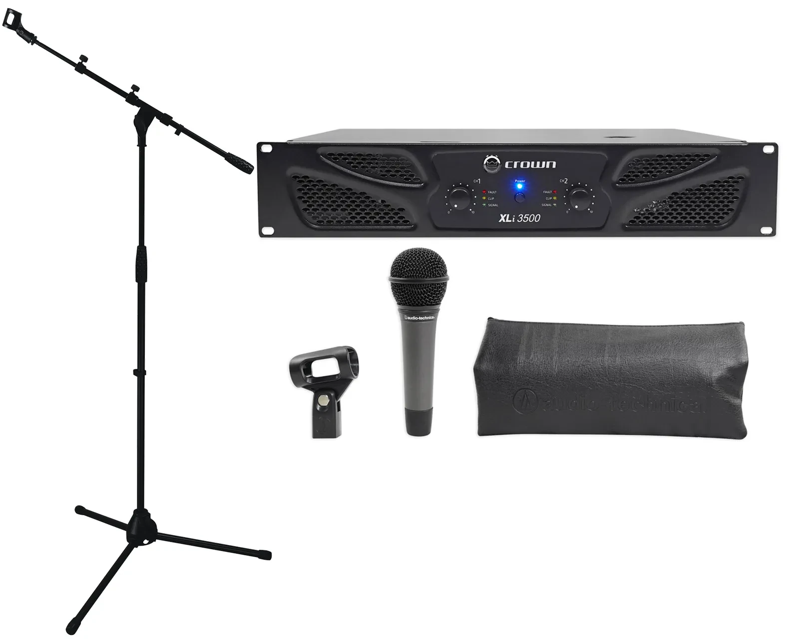 Crown Pro XLi3500 2700w 2 Channel Power Amplifier XLI 3500+AT Microphone+Stand