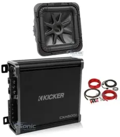 Kicker L7S104 10" 1200W Solobaric L7S Car Audio Subwoofer+Mono Amplifier+Amp Kit