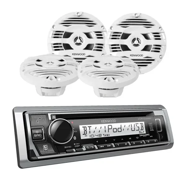 Kenwood KMR-D382BT CD Marine Multimedia Receiver Package with Pair of 6.5" Coaxi
