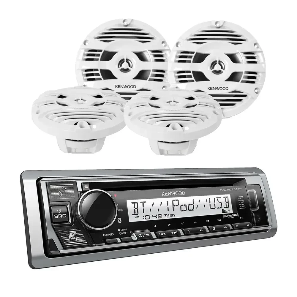 Автомагнитола морская Kenwood KMR-D382BT CD, Bluetooth (набор, пара 6.5" коаксиальных динамиков Kenwood KFC-1653MRW)