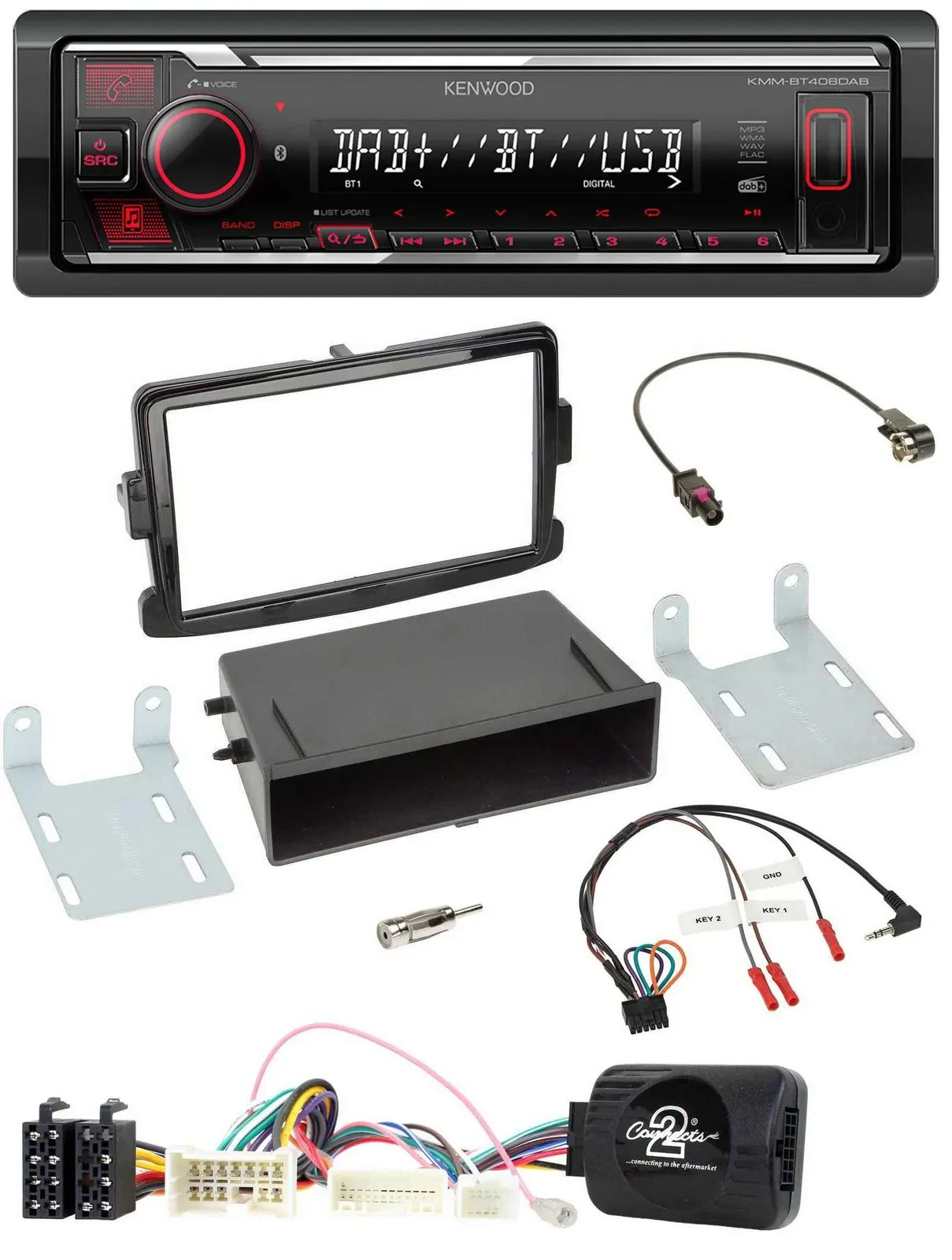 Kenwood Lenkrad Bluetooth USB DAB Autoradio für Dacia Duster Dokker Logan ab 12