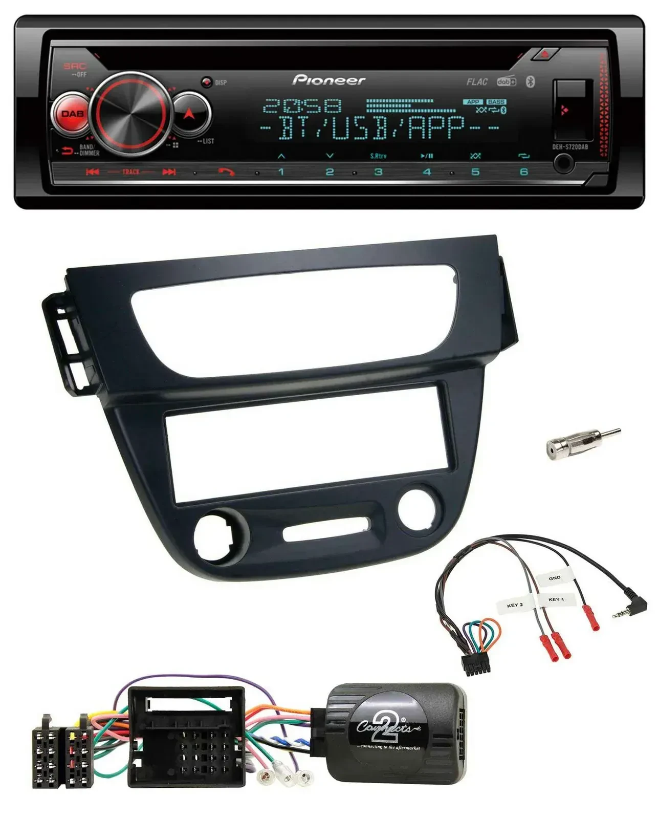 Автомагнитола Pioneer DAB, CD, Bluetooth, USB, поддержка управления на руле для Renault Megane III (2009–2012), черный