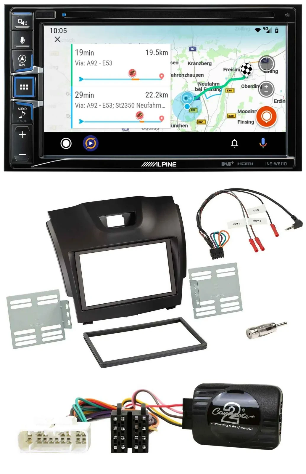Alpine Bluetooth TMC USB DAB 2DIN Lenkrad Navigation für Isuzu D-Max ab 12 dunke