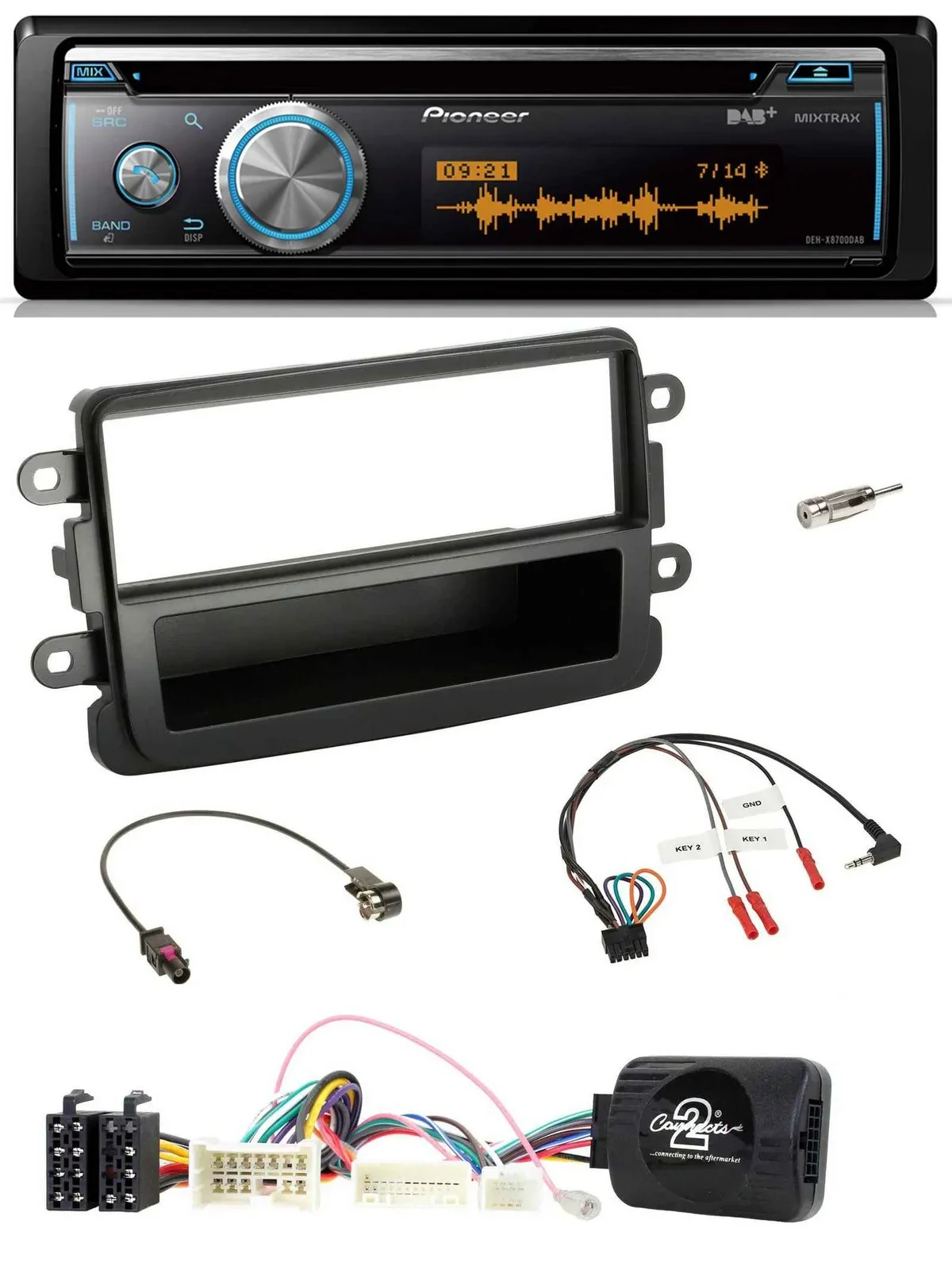 Pioneer Lenkrad DAB USB CD Bluetooth Autoradio für Dacia ab 2012 schwarz