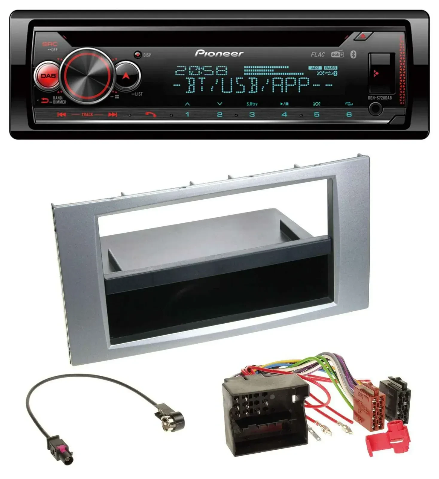 Автомагнитола Pioneer CD/MP3, DAB, Bluetooth, USB, для Ford Fiesta/Focus (2004–2008), серебристая