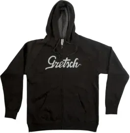 Gretsch Script Logo Zip Front Hoodie , Charcoal Gray, Size Large , Cotton/Poly