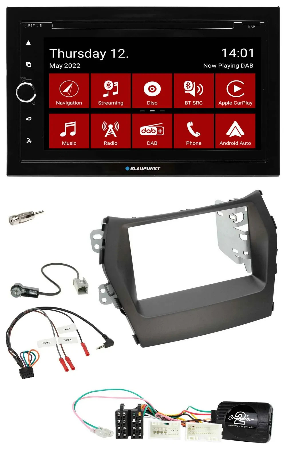 Blaupunkt 2DIN Lenkrad Bluetooth USB TMC DAB Navigation für Hyundai Santa Fe ab