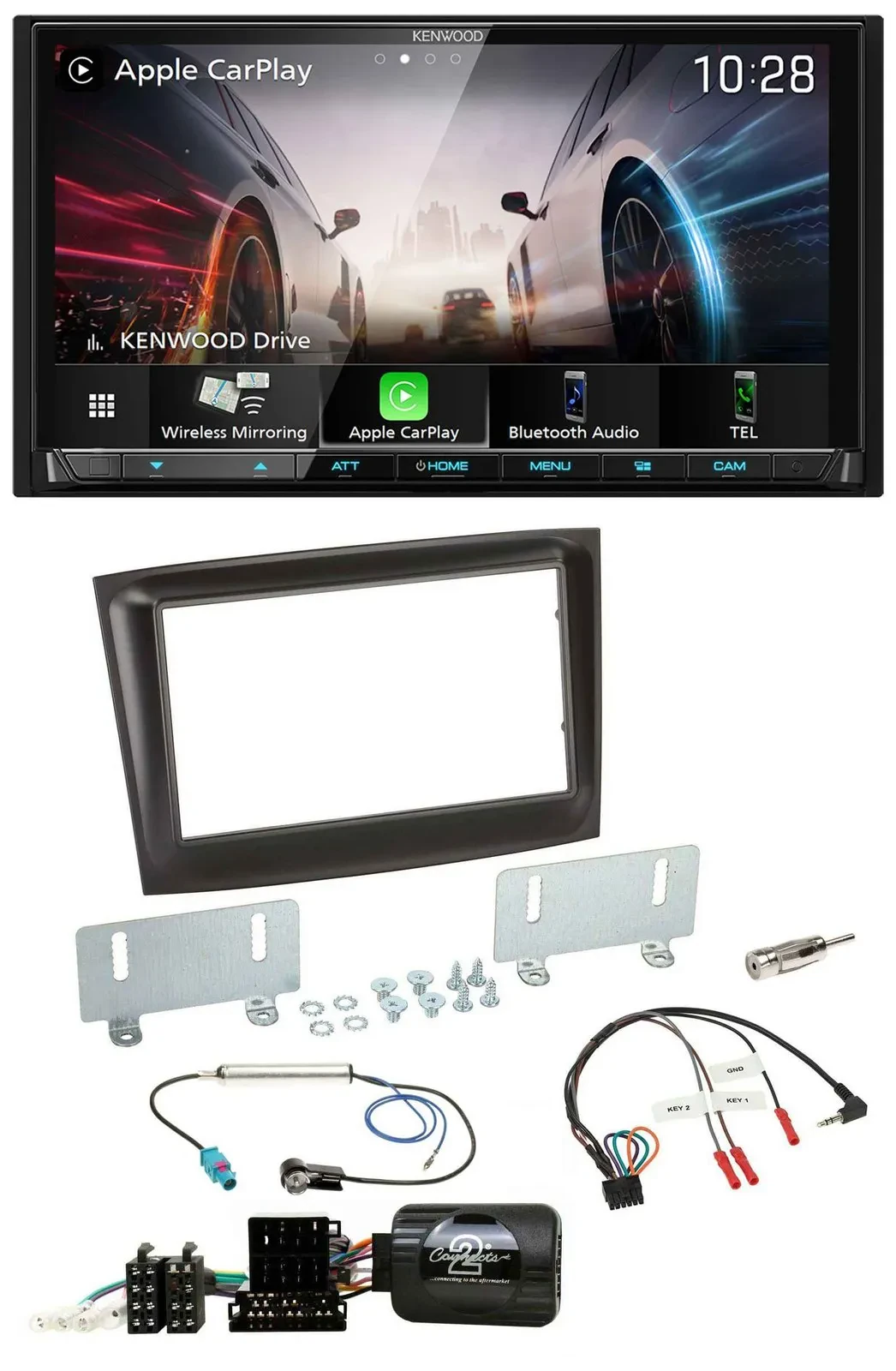 Kenwood Lenkrad 2DIN USB DAB Bluetooth Autoradio für Fiat Doblo ISO Can-Bus ab 1