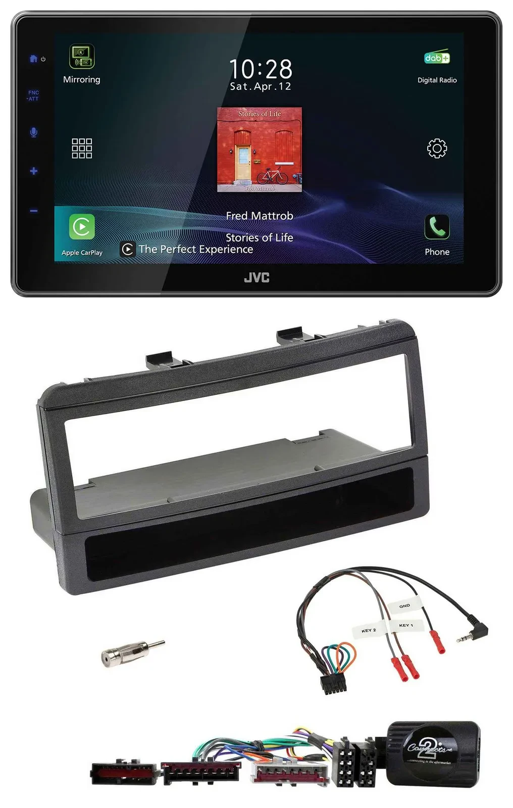 JVC DAB Lenkrad Bluetooth USB Autoradio für Ford Mondeo 00-02 schwarz Ablage