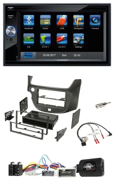 Blaupunkt Lenkrad USB Bluetooth TMC 2DIN Navigation für Honda Jazz ab 14 dunkelg
