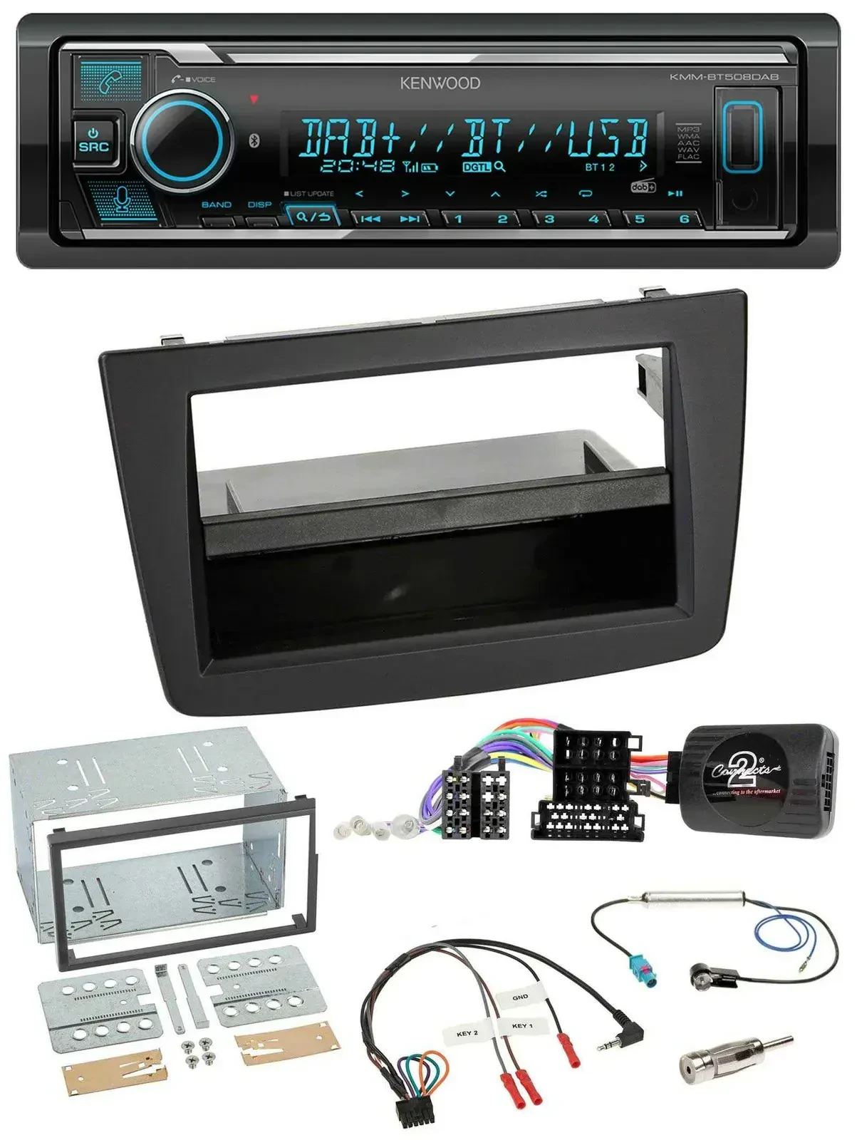 Автомагнитола Kenwood Bluetooth, DAB, USB, с поддержкой управления на руле для Alfa Romeo Mito 2008–2014, чёрная
