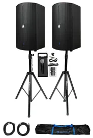 2 Avante Audio A15X 1200 Watt 15" 2-Way Powered DJ PA Speakers+Stands+Microphone