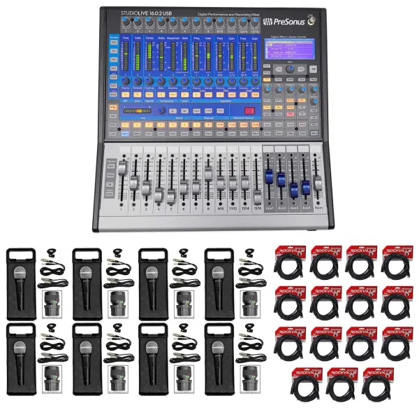 PRESONUS Studiolive SL-1602 USB 16.0.2 Digital Mixer+(15) XLR Cables+(8) Mics