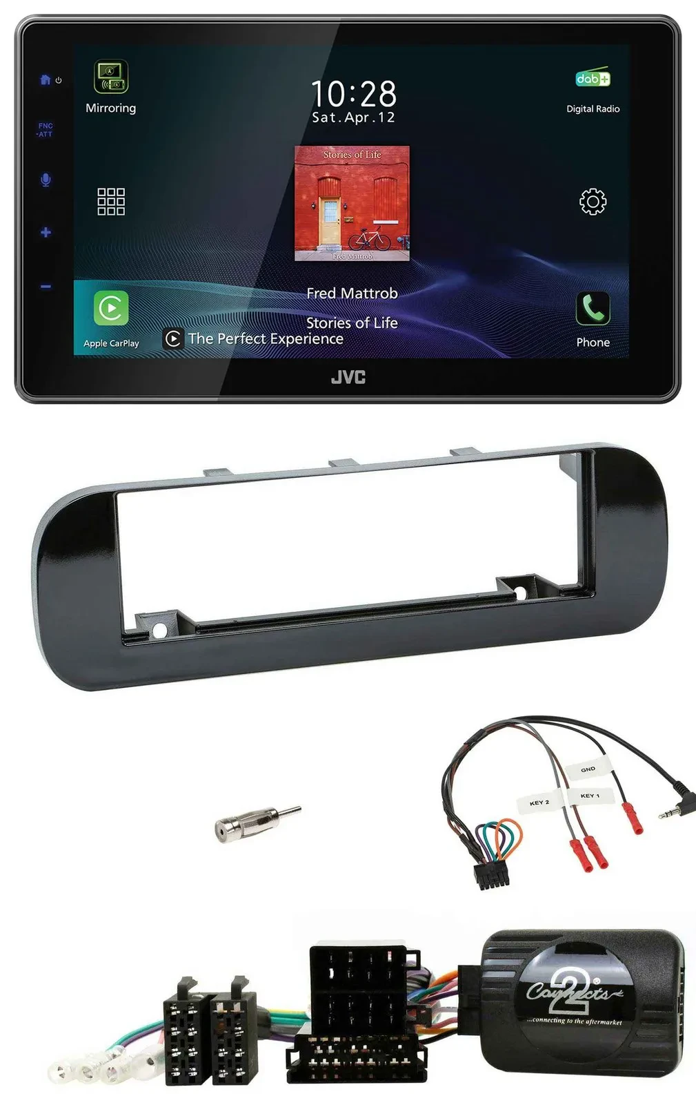 JVC DAB Lenkrad Bluetooth USB Autoradio für Fiat Panda 12-20 schwarz glänzend