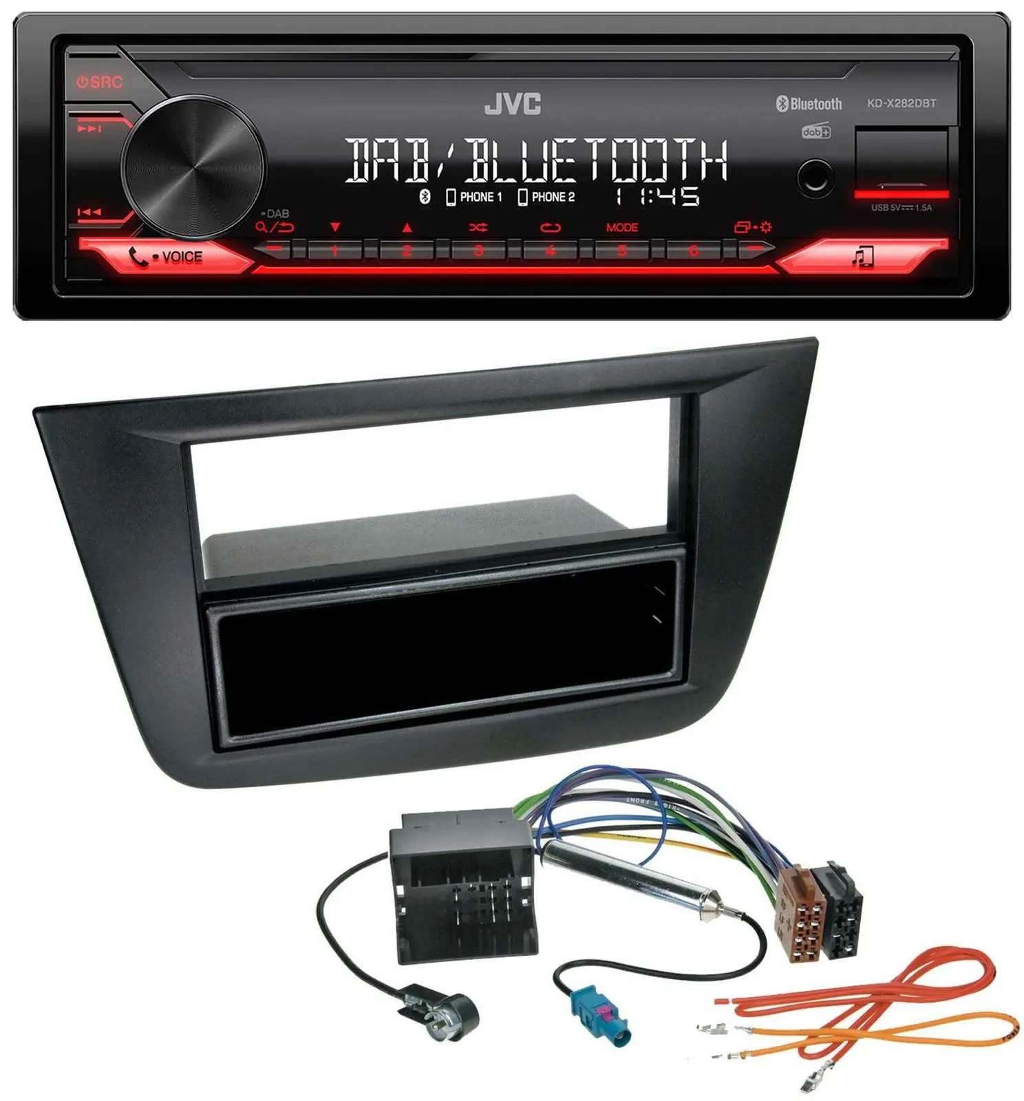 Автомагнитола JVC Bluetooth USB DAB MP3 черная для Seat Toledo/Altea (с 2005)