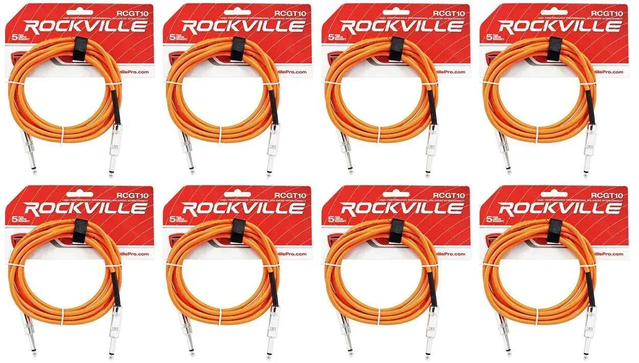 Инструментальный кабель Rockville RCGT10O Orange 3 м (8 штук)