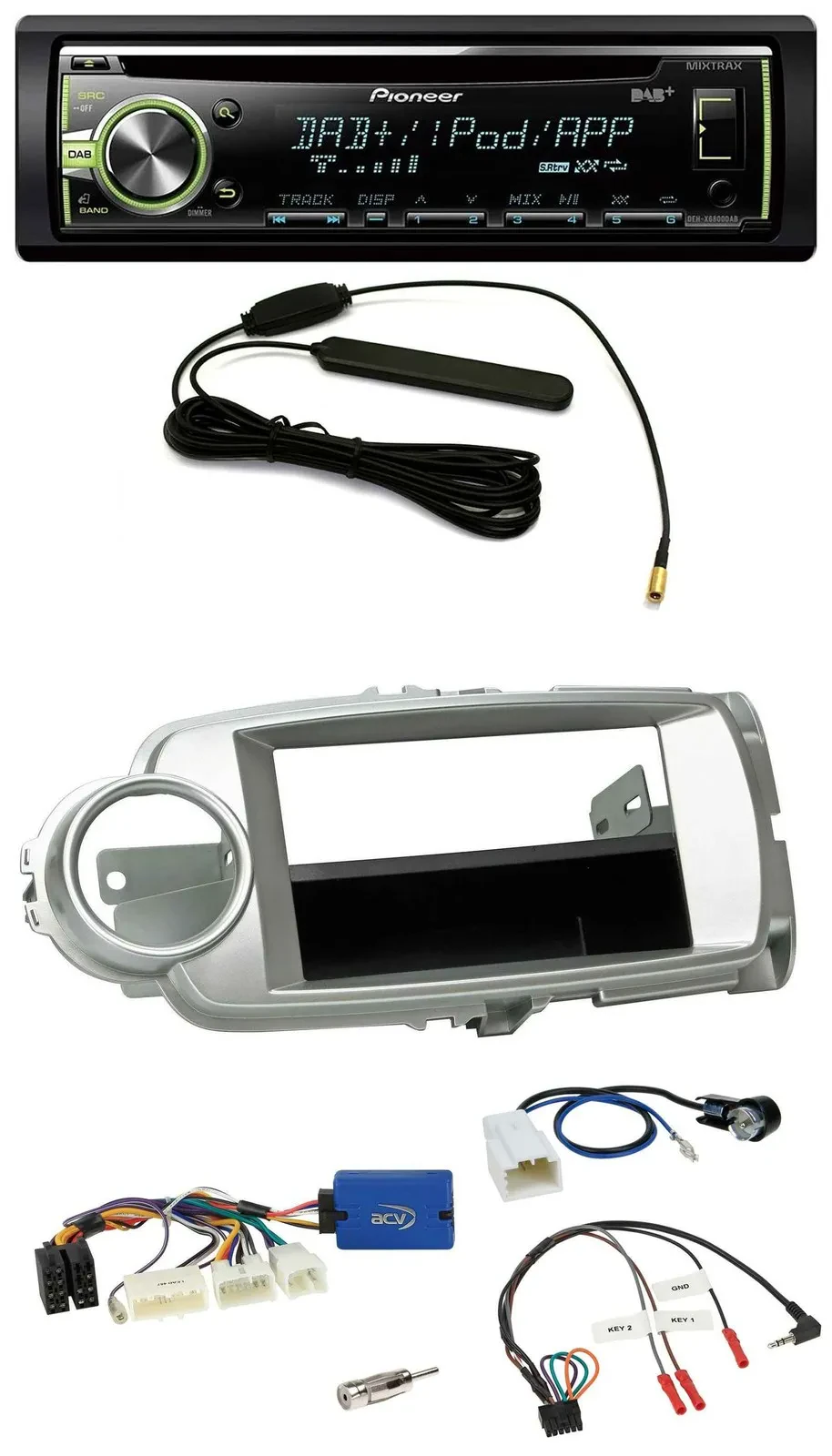 Автомагнитола Pioneer для Toyota Yaris 2011–2014, CD/MP3/USB, DAB, поддержка управления на руле, серебристая