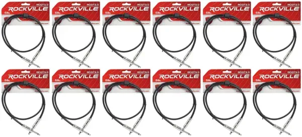 Инструментальный кабель Rockville RCGT3.0B Black 0.9 м (12 штук)