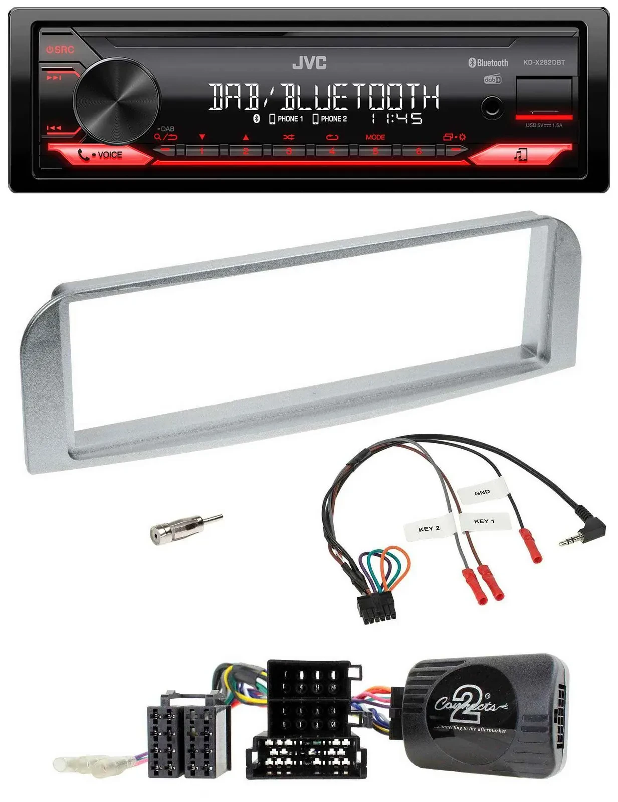 JVC Bluetooth USB DAB Lenkrad Autoradio für Alfa GT 147 2007-2010 silbergrau