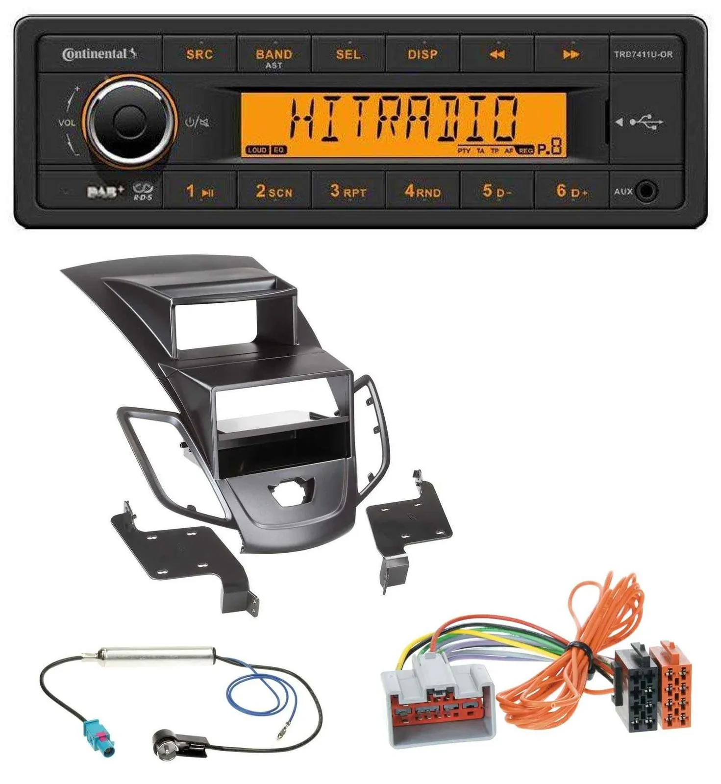 Continental 1DIN DAB MP3 AUX USB Autoradio für Ford Fiesta 08-10 Display schwarz