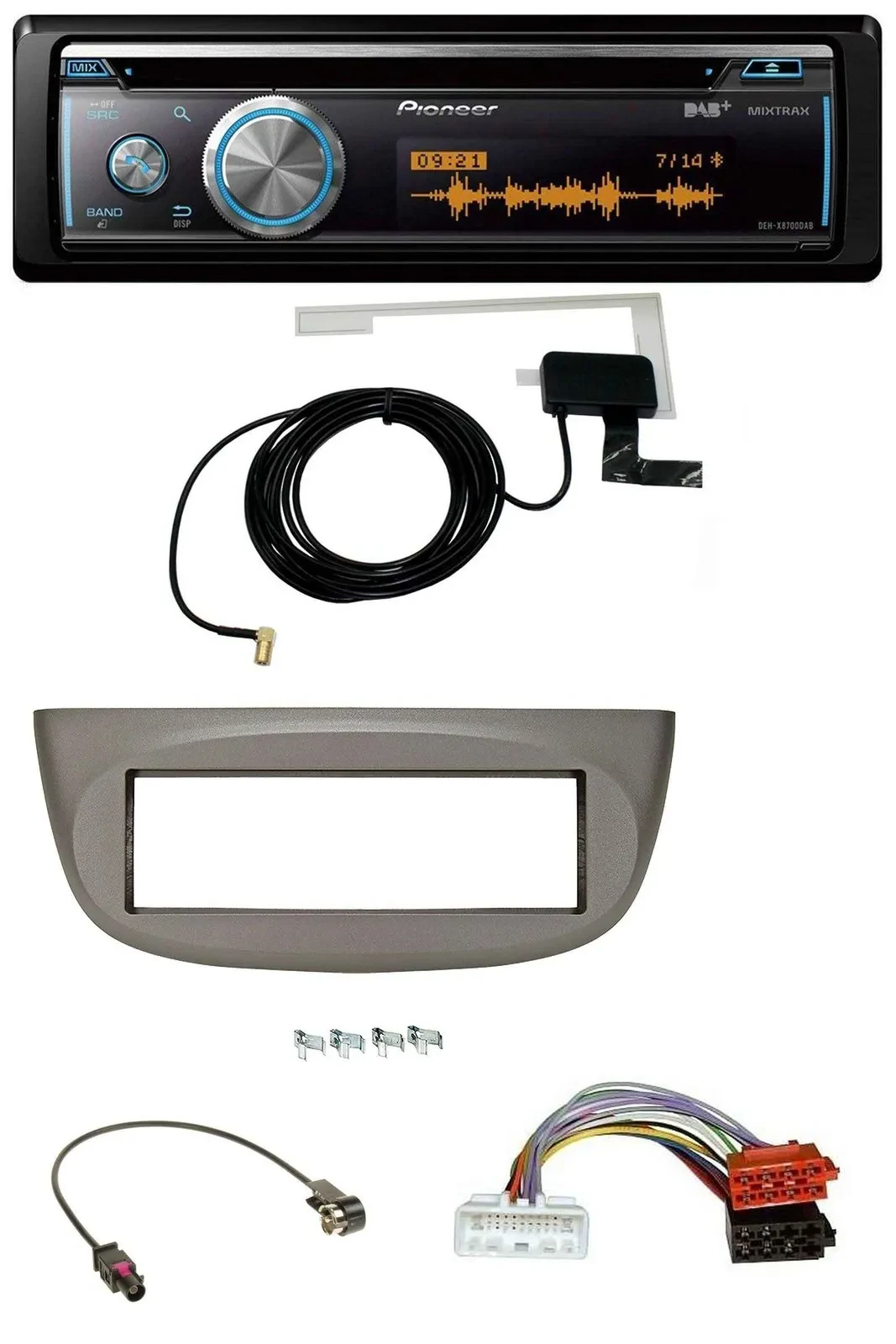 Автомагнитола для Renault Twingo (с 2015) Pioneer Bluetooth, DAB, MP3, USB, CD, бежево-серая