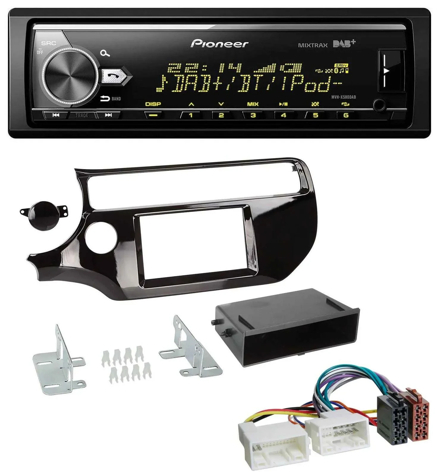 Pioneer Bluetooth USB DAB MP3 Autoradio für Kia Rio UB ab 2015 piano-schwarz
