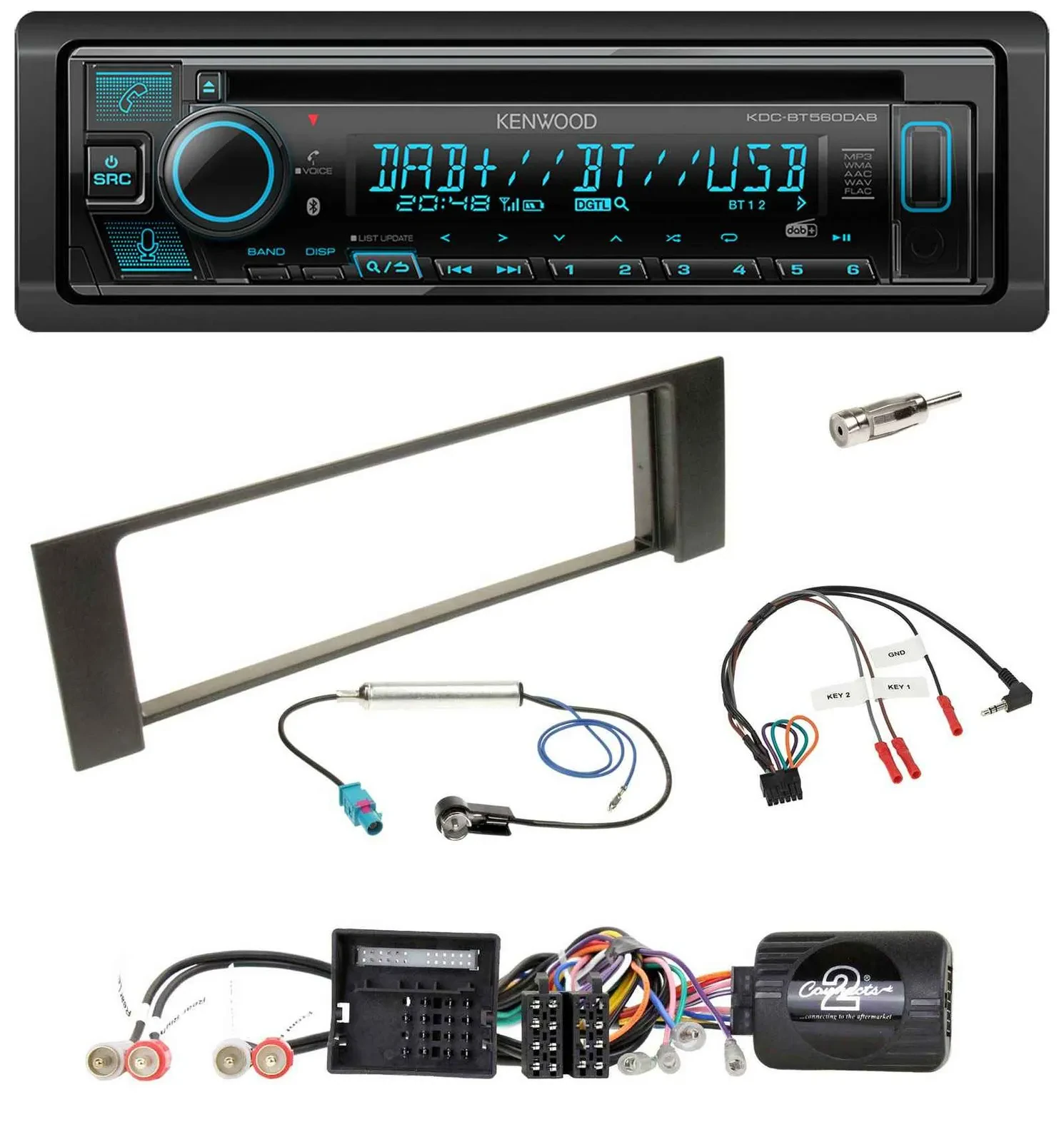 Kenwood Bluetooth DAB CD Lenkrad USB Autoradio für Audi A4 00-04 B6 Quadlock Fak