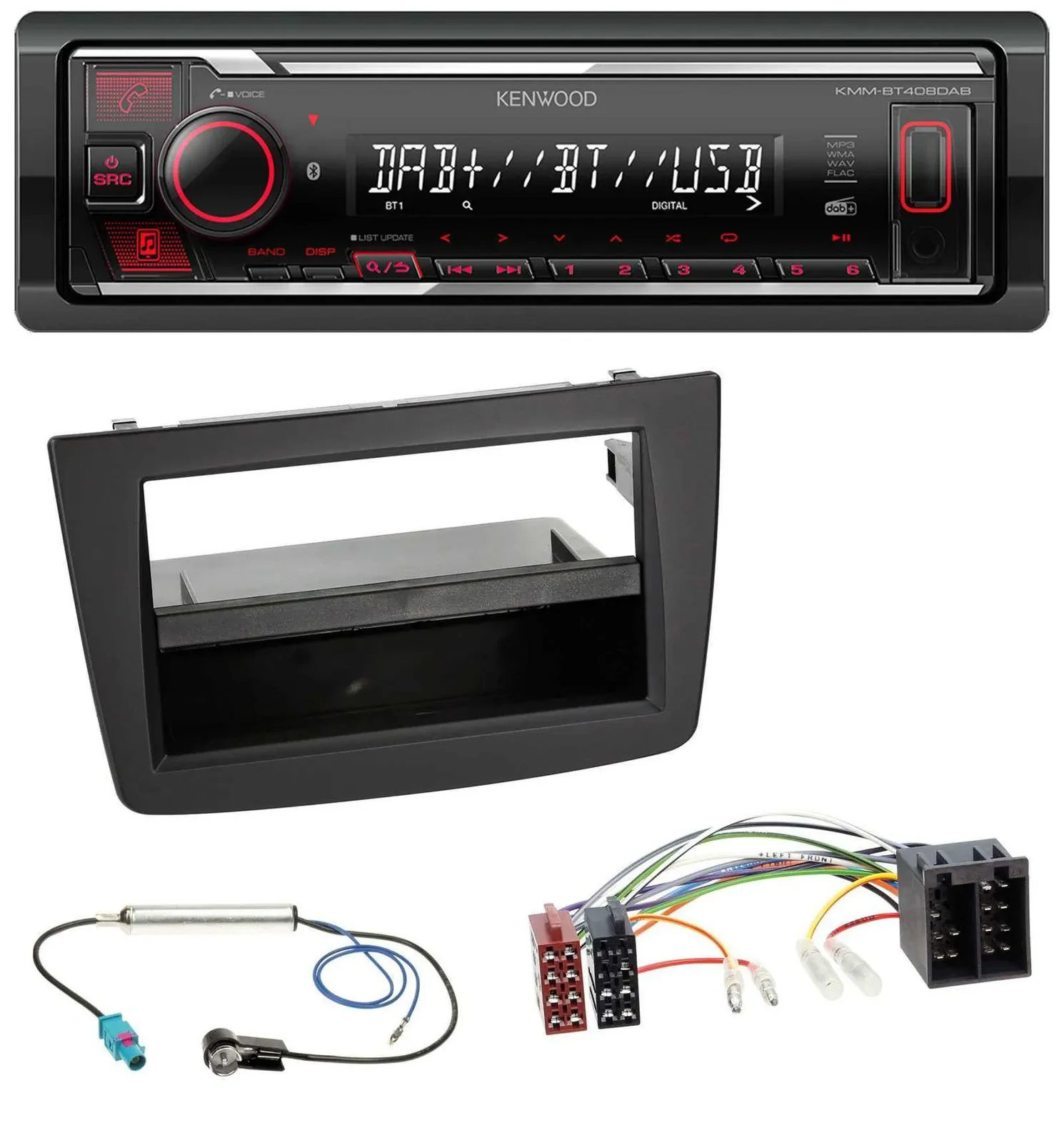 Автомагнитола Kenwood MP3 Bluetooth USB DAB для Alfa Romeo Mito 955 (2008–2014), ISO, черный