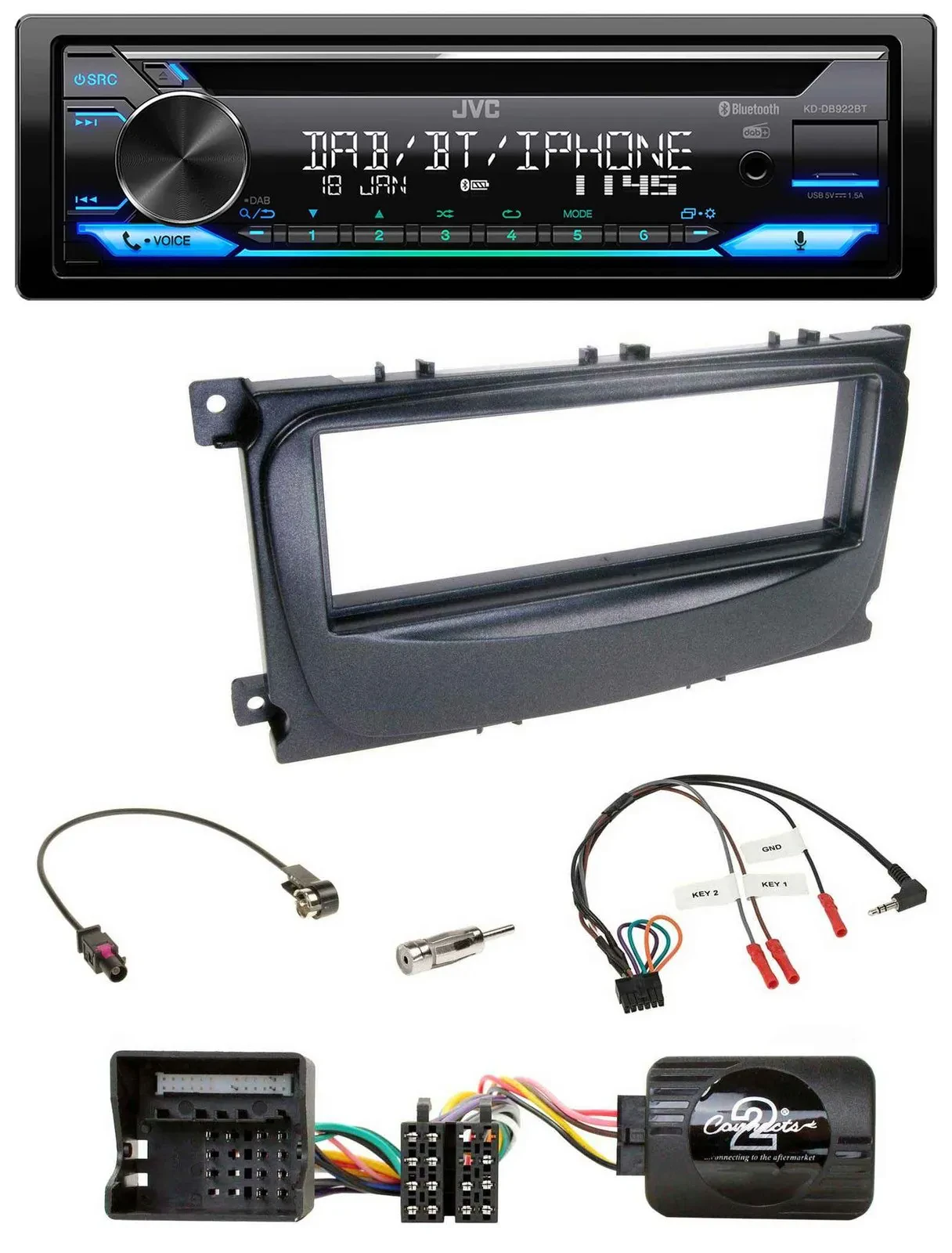 JVC Bluetooth Lenkrad USB DAB CD Autoradio für Ford Focus C-Max Galaxy ab 07 sch