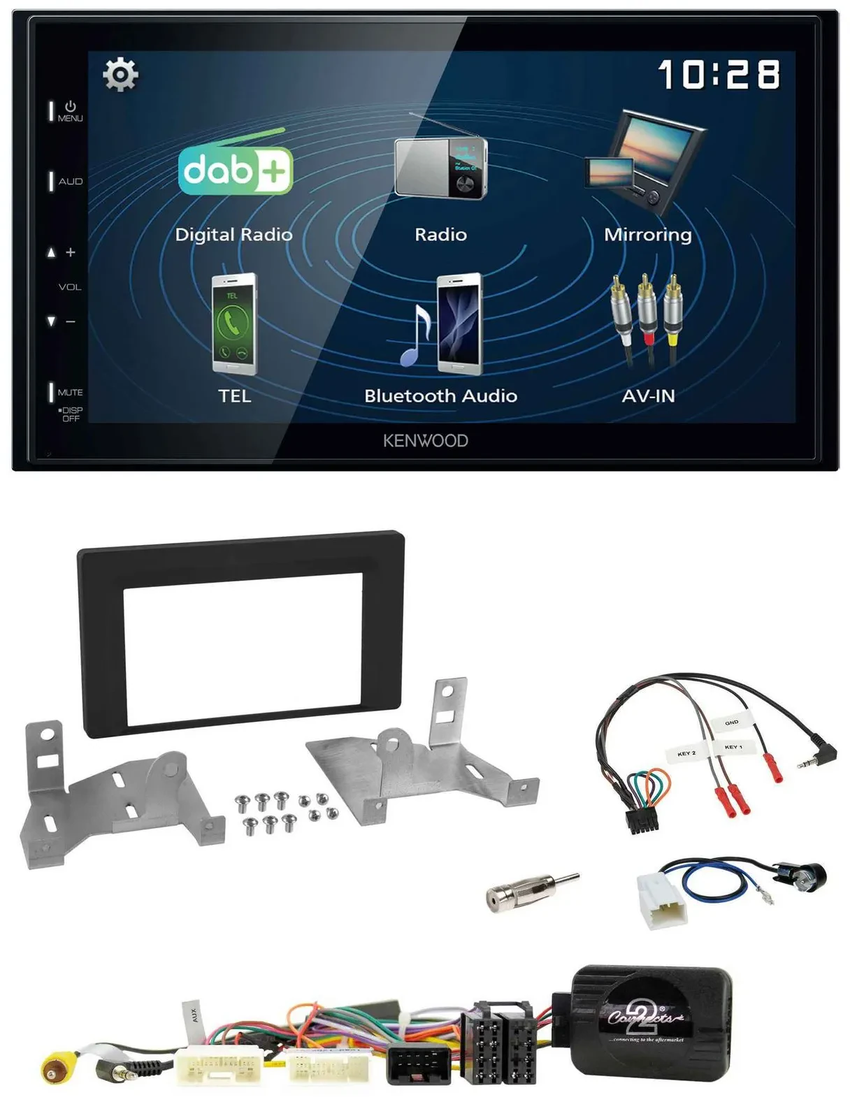 Kenwood 2DIN Bluetooth Lenkrad USB DAB Autoradio für Toyota Aygo ab 22 AB7 schwa