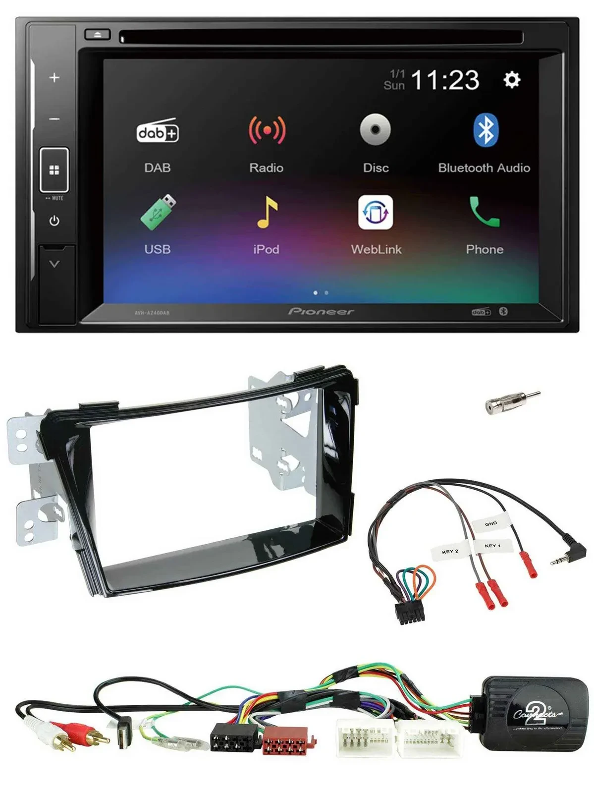 Pioneer Bluetooth Lenkrad USB 2DIN DAB DVD Autoradio für Hyundai i40 11-19 USB A