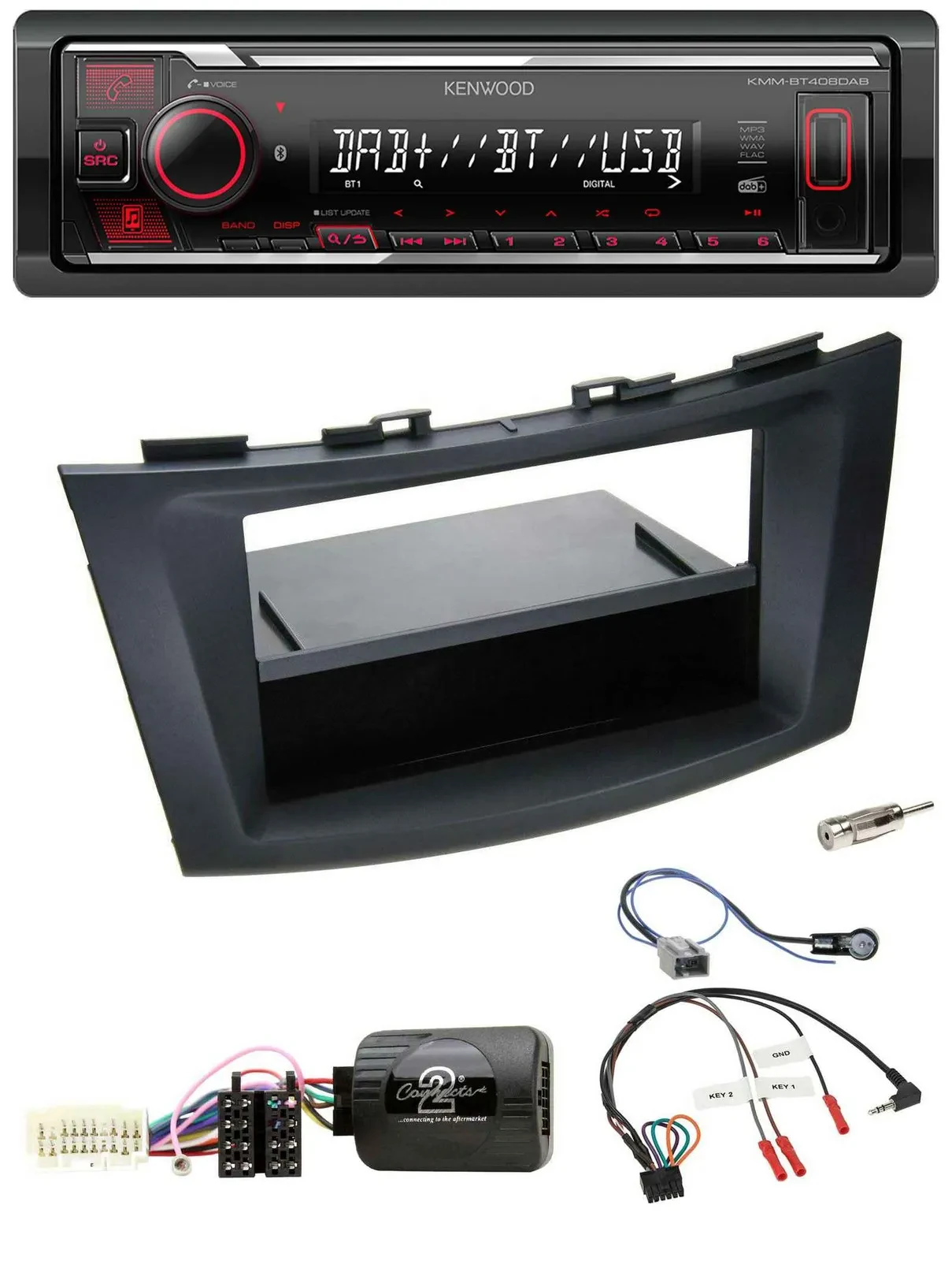 Kenwood Lenkrad Bluetooth USB DAB Autoradio für Suzuki Swift Sport ab 2011 schwa