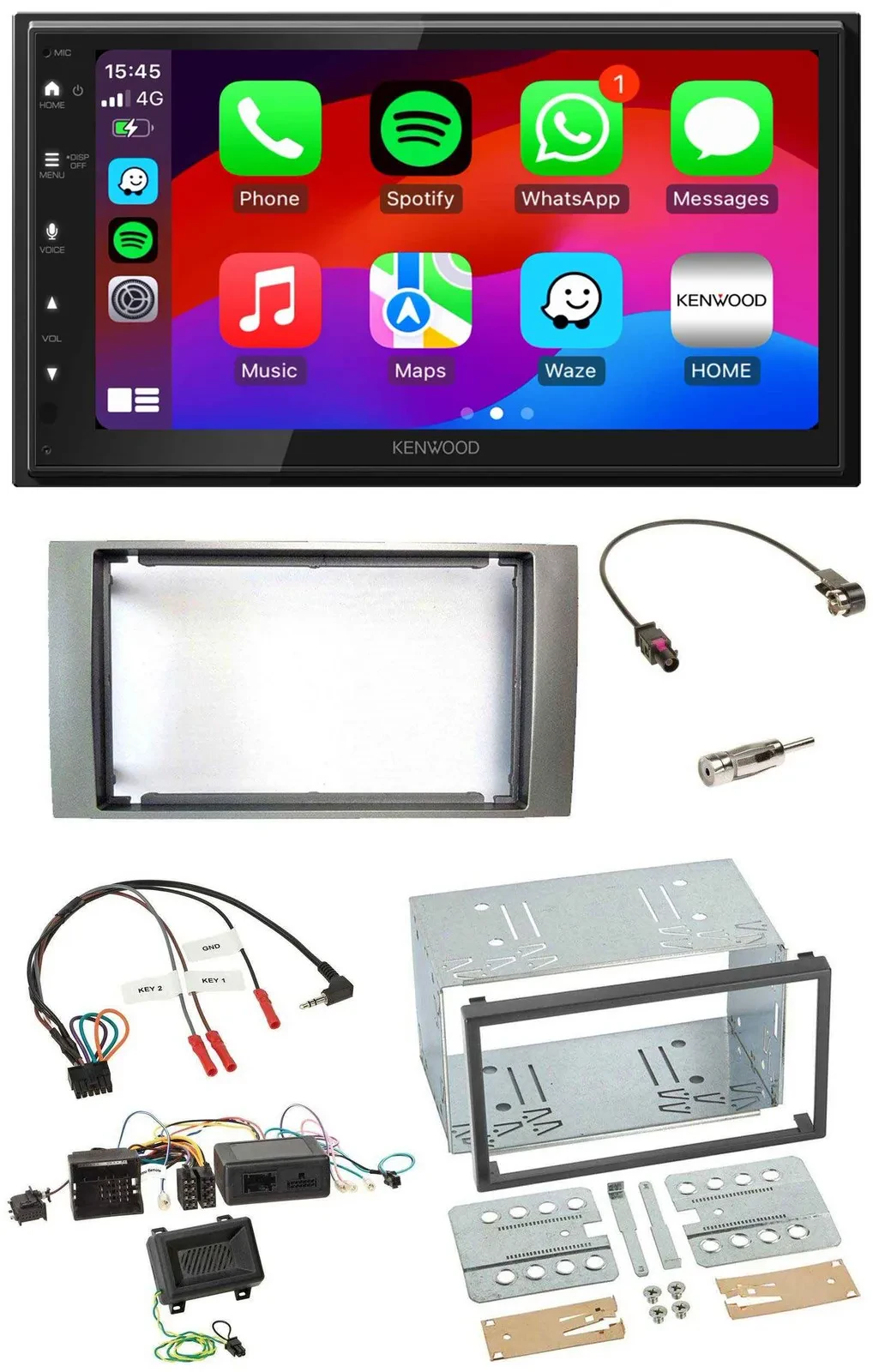 Kenwood Lenkrad USB DAB 2DIN Bluetooth Autoradio für Ford Kuga 2008-2012 silber