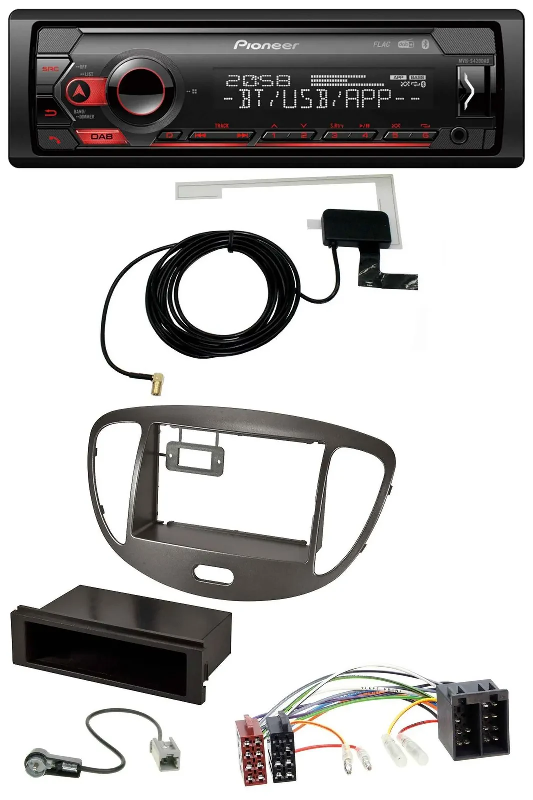 Pioneer DAB USB MP3 Bluetooth Autoradio für Hyundai i10 2008-2013 dunkelsilber