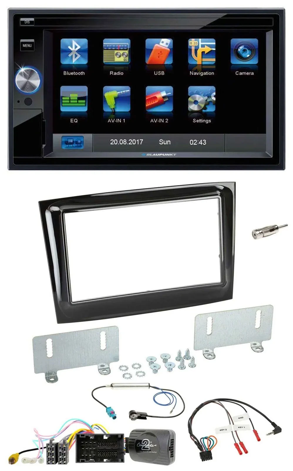 Blaupunkt 2DIN Bluetooth TMC USB Lenkrad SD Navigation für Fiat Doblo ab 15 pian