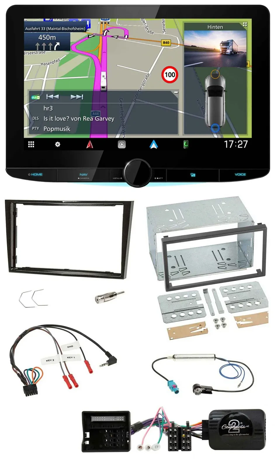 Kenwood Bluetooth DAB TMC 2DIN Lenkrad USB Navigation für Opel Zafira Corsa D As