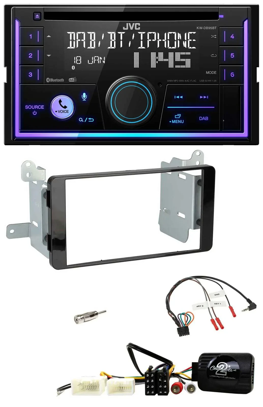 Автомагнитола для Mitsubishi L200 (с 10/2015) JVC 2DIN, DAB, Bluetooth, CD, USB, поддержка кнопок на руле