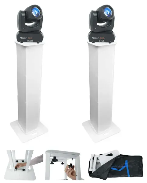 2) Rockville Rock Beam DC DJ Club Moving Head Lights+Portable White Totem Stands