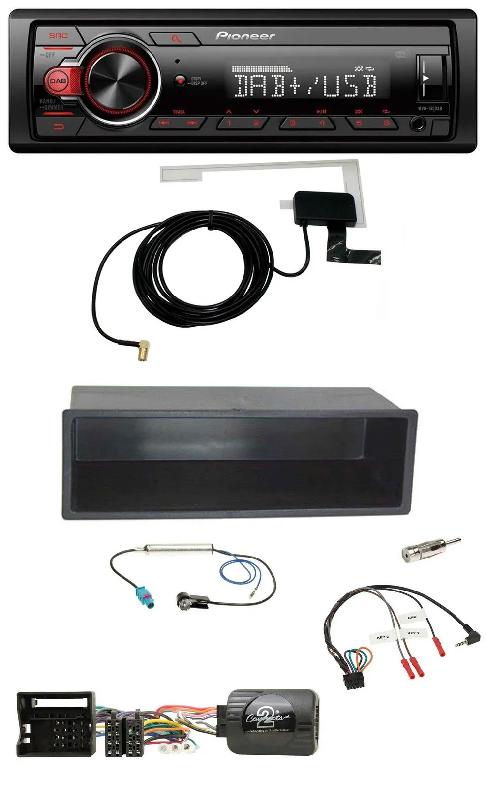 Pioneer 1DIN MP3 DAB USB Lenkrad Autoradio für VW Polo Passat Ablagefach