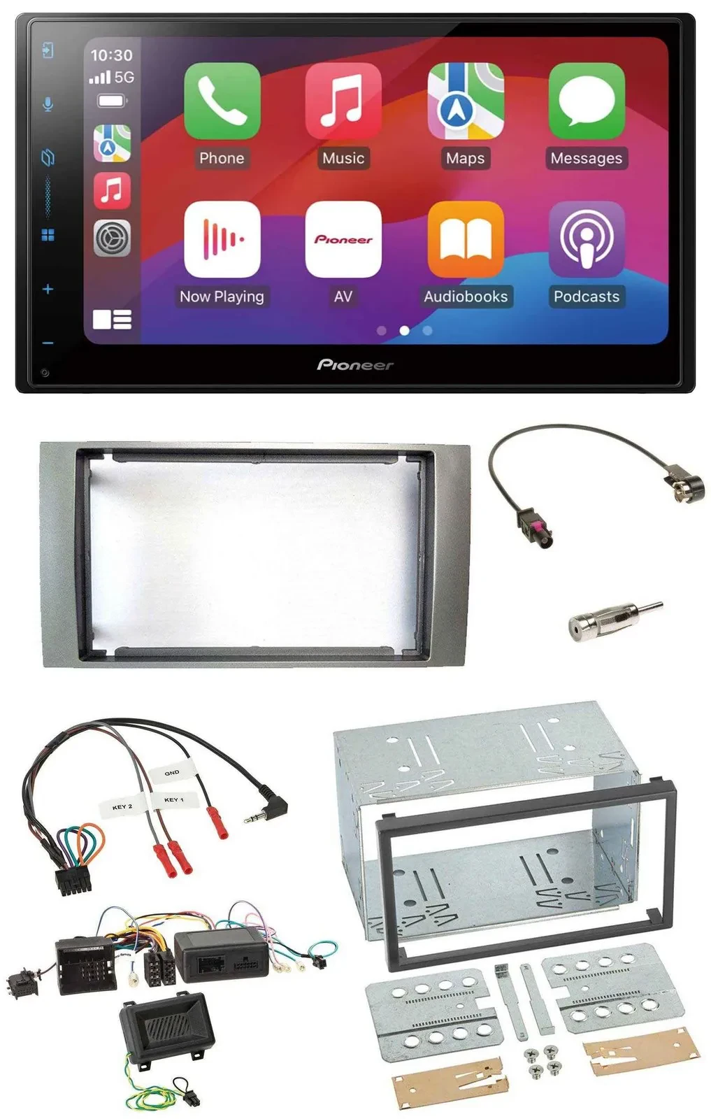 Pioneer DAB USB Lenkrad Bluetooth 2DIN Autoradio für Ford Kuga 2008-2012 silber