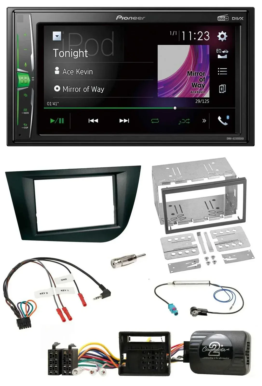 Автомагнитола Pioneer 2DIN DAB USB Bluetooth для Seat Leon 2005–2009, совместимая с управлением на руле, черный