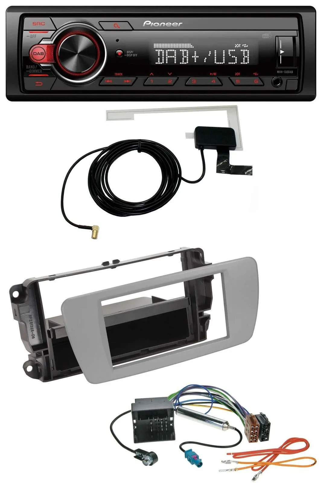 Pioneer 1DIN MP3 DAB USB AUX Autoradio für Seat Ibiza (ab 08) - dublingrau