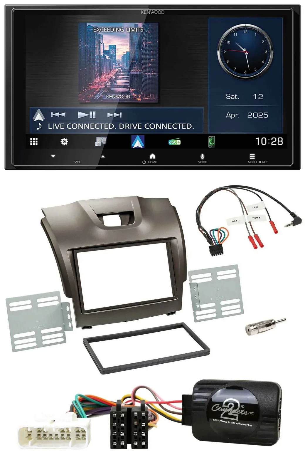 Kenwood Bluetooth 2DIN USB DAB Lenkrad Autoradio für Isuzu D-Max ab 2012 grau