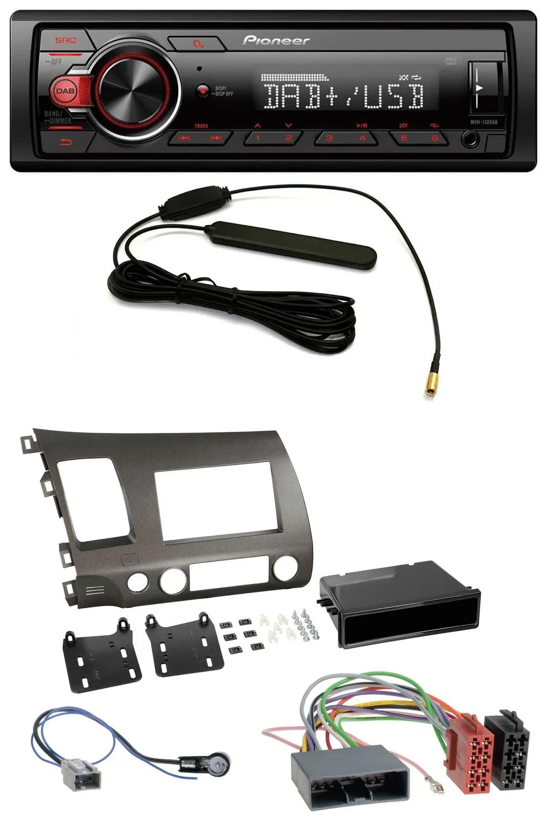 Pioneer MP3 DAB 1DIN AUX USB Autoradio für Honda Civic Hybrid FD3 06-10 anthrazi